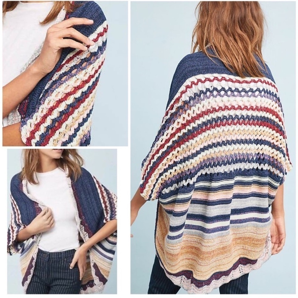 Anthropologie Moth Kearny Cocoon Crochet Knit Striped Sweater Cardigan Size S